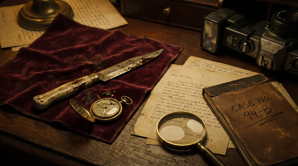 Murder evidence including knife and broken watch